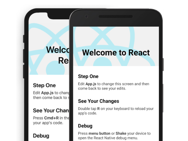 React Native welcome sign from https://reactnative.dev/