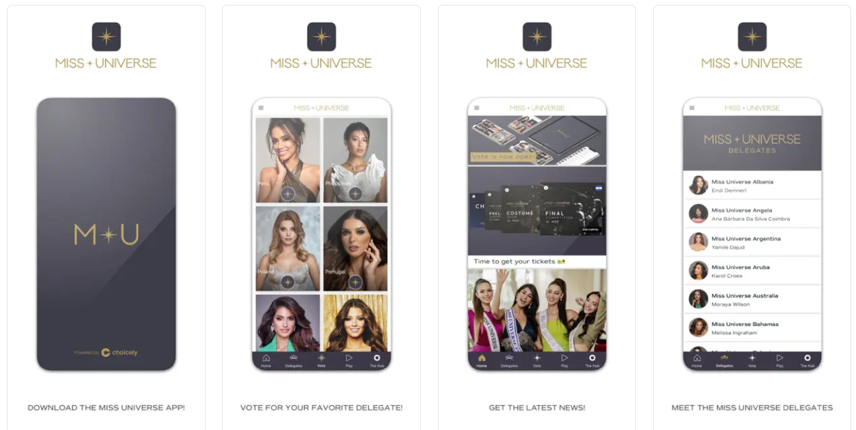 The Miss Universe app from the Apple App Store